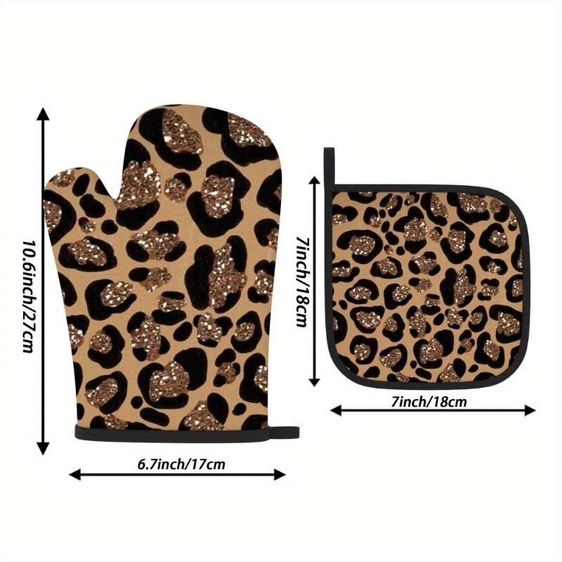 2pcs 10.6x6.7 Inch Oven Mitts Pot Holders Leopard print sparkles Heat Resistant Oven Mitts And