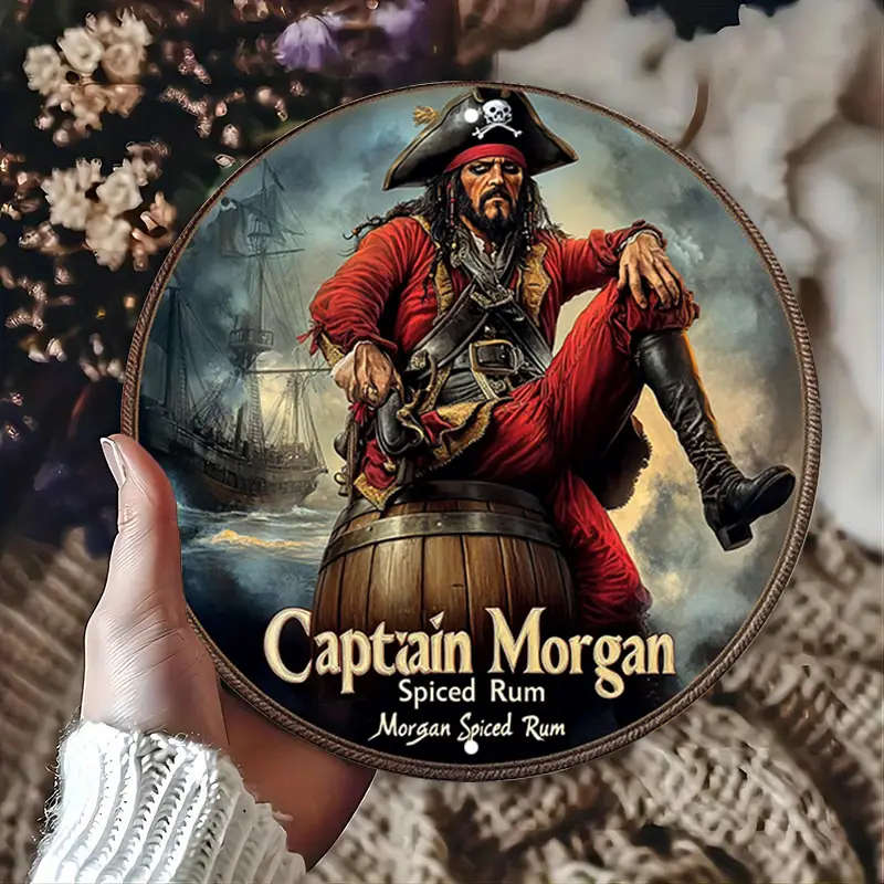 1pc Captain Morgan Spiced Rum Vintage Aluminum Sign Pirate Themed Wall Art 19.81x19.81cm Nautical De