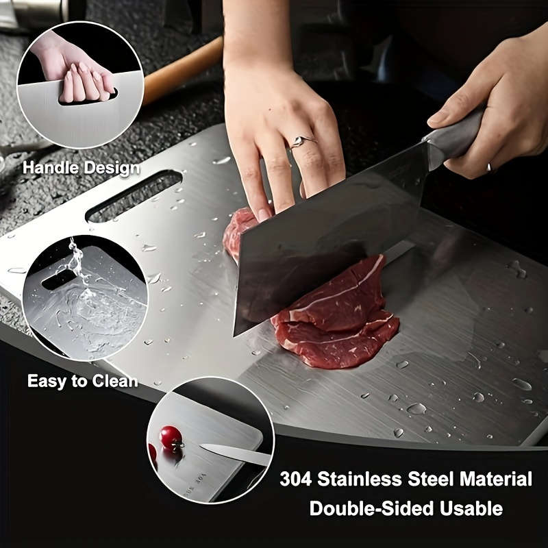 1pc 304 Stainless Steel Cutting Board Double-Sided Food Grade Non-Moldy Non-Cracking Easy to