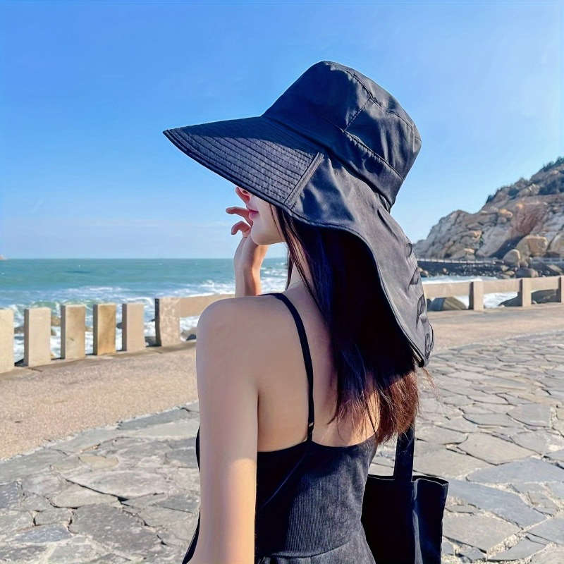 1pc Women's Fashionable Sun Protection Bucket Hat with Ponytail Hole Breathable Polyester Adjust
