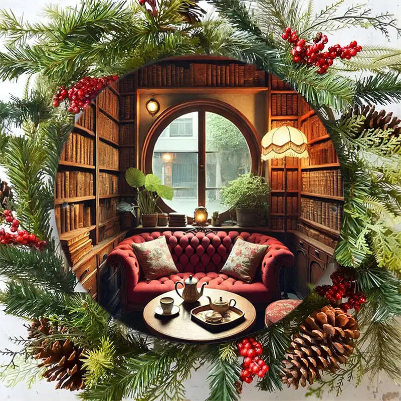 1pc Charming 19.81cm Round Aluminum Tin Sign with Cozy Cabin Scene Ideal for Home Kitchen Bar Cafe D