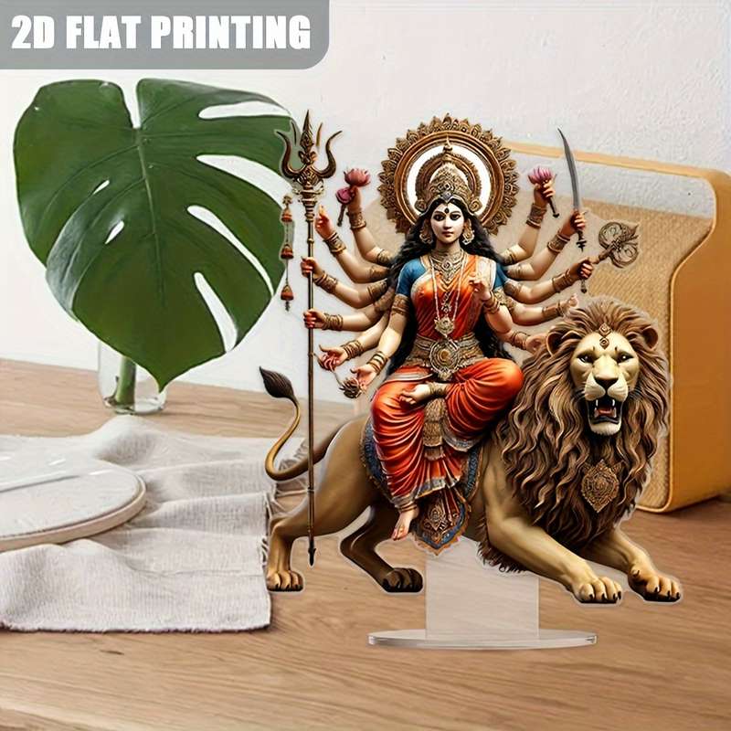 1pc 2D Flat   of Lion Acrylic Statue Durga a Vibrant Multi-Armed Hindu Goddess Symbolizing