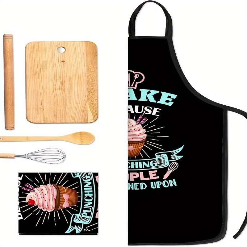 1pc Funny Baking Apron with "I Bake Because Punching People Is Frowned Upon" Slogan Cupcake