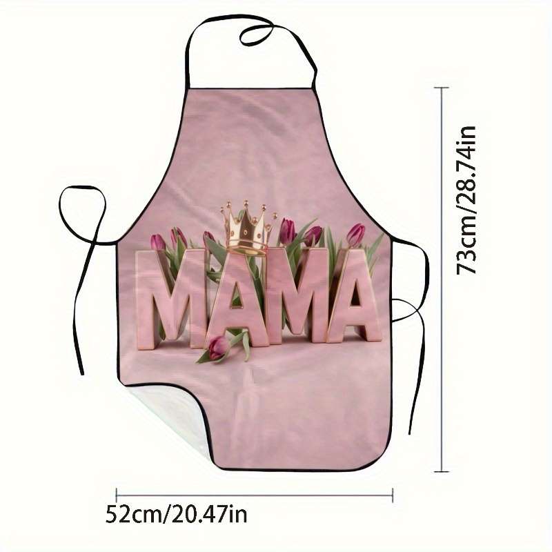 1pc Mother's Day MAMA Crown Tulip Print Sleeveless Polyester Apron Lightweight Durable and