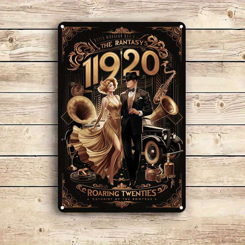 1pc 1920s Roaring Twenties Aluminum Wall Art Sign Vintage Style 20.32x30.48 cm Poster with Pre-Dr