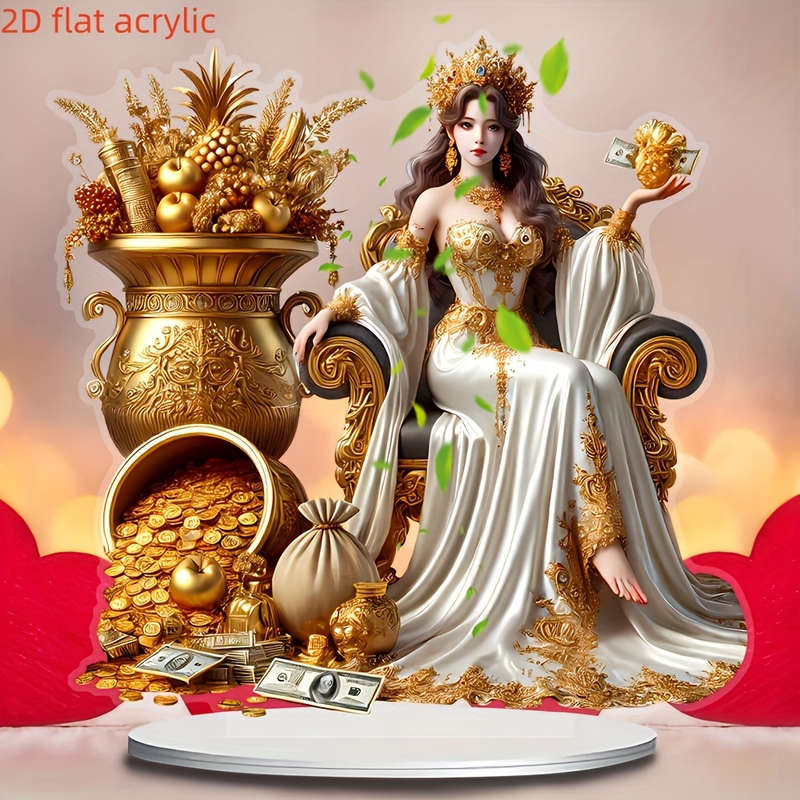 1pc 2D Flat   Bohemian Style Acrylic Wealth Goddess Decoration Sign Vibrant and Realistic Design wit