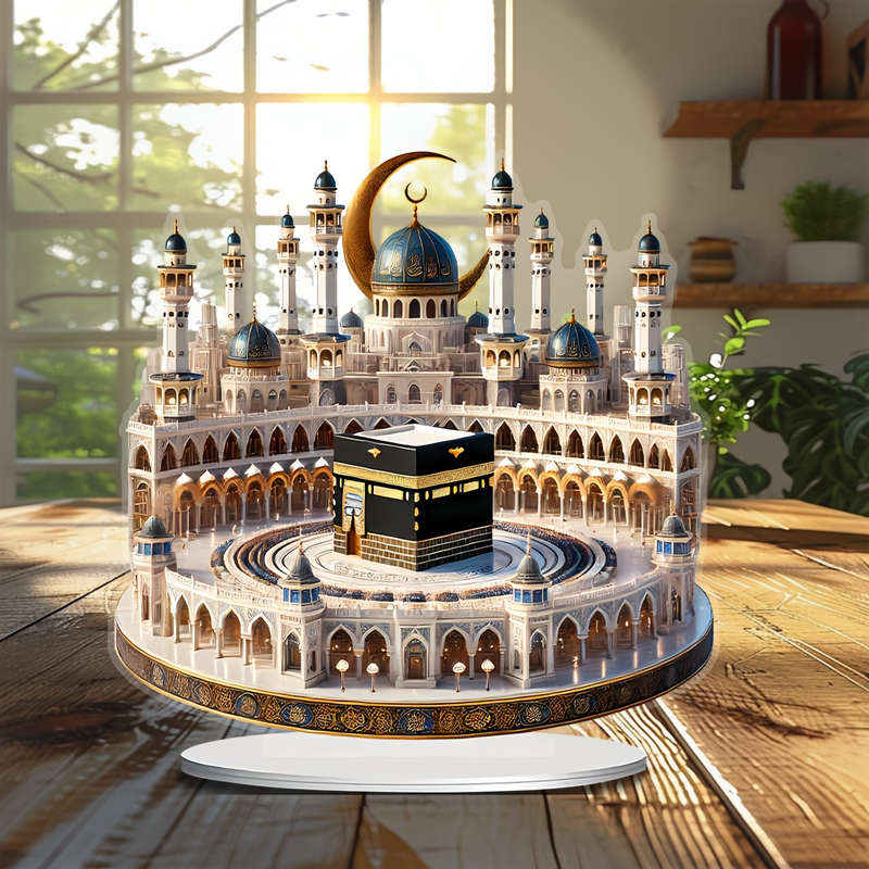 1pc 2D Flat  Bohemia Style Crystal Mosque Desktop Decoration Intricate  Acrylic Islamic Archite