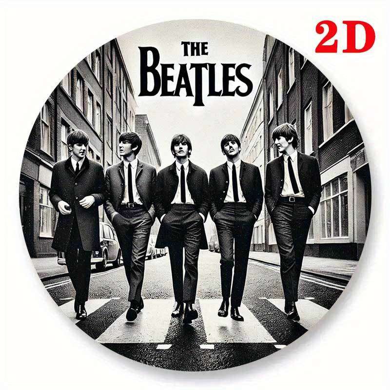 1pc 2D Flat Beatles 2D Round Wall Sign Iconic Abbey Road Crossing Art Aluminum Home or Outdoor
