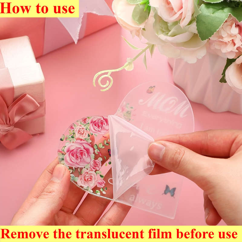 1pc 2D Flat  Heart-Shaped Acrylic Easter Decoration "He is Risen" Lamb and Cross Design with Flor