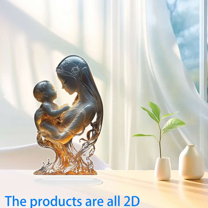1pc 2D Flat   Acrylic Mother and Youngsters Embrace Desktop Decor Elegant Home Accent with Warm