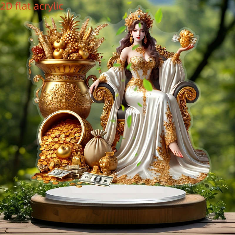 1pc 2D Flat   Bohemian Style Acrylic Wealth Goddess Decoration Sign Vibrant and Realistic Design wit
