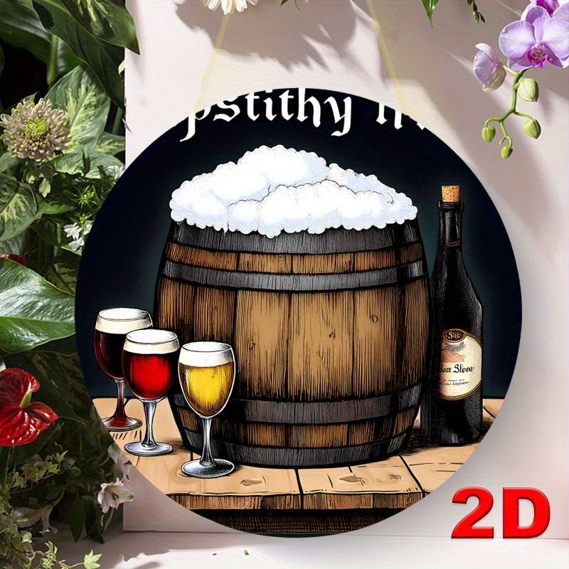 1pc Vintage Beer Barrel Scene Round Aluminum Sign 19.81cm Diameter Pre-Drilled Easy to Hang Durable