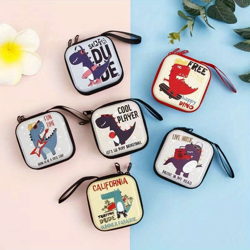 1pc Creative Iron Art Dinosaur Coin Purse Cartoon Keychain Zipper Bag for Headphones And Data Cable