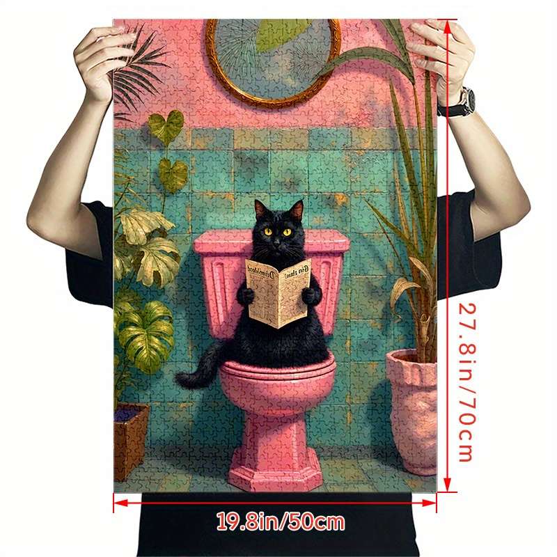1000pcs Black Cat on Toilet Jigsaw Puzzle Scratch Water Resistant Advanced DIY B