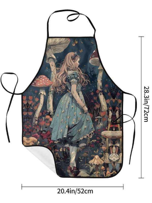 1pc Vintage Style Woven Polyester Apron 100% Polyester Fabric with Whimsical Mushroom and Floral