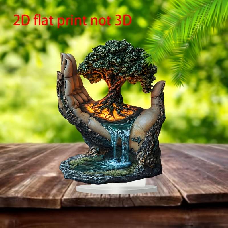1pc 2D Flat  Tree of Life Acrylic Desktop Decoration Bohemian Style  Print Art 20.32x14.9