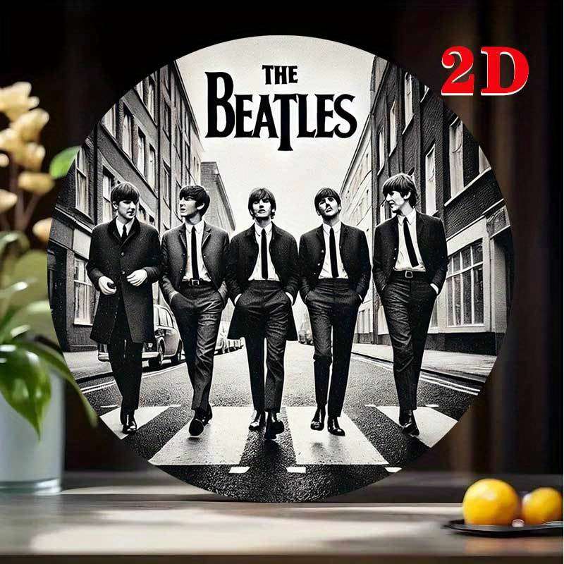 1pc 2D Flat Beatles 2D Round Wall Sign Iconic Abbey Road Crossing Art Aluminum Home or Outdoor