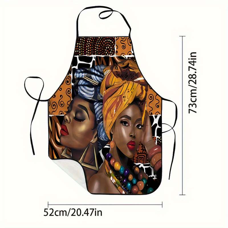 1pc African Queen Print Sleeveless Polyester Apron Woven Kitchen Home Baking Work Apron with A