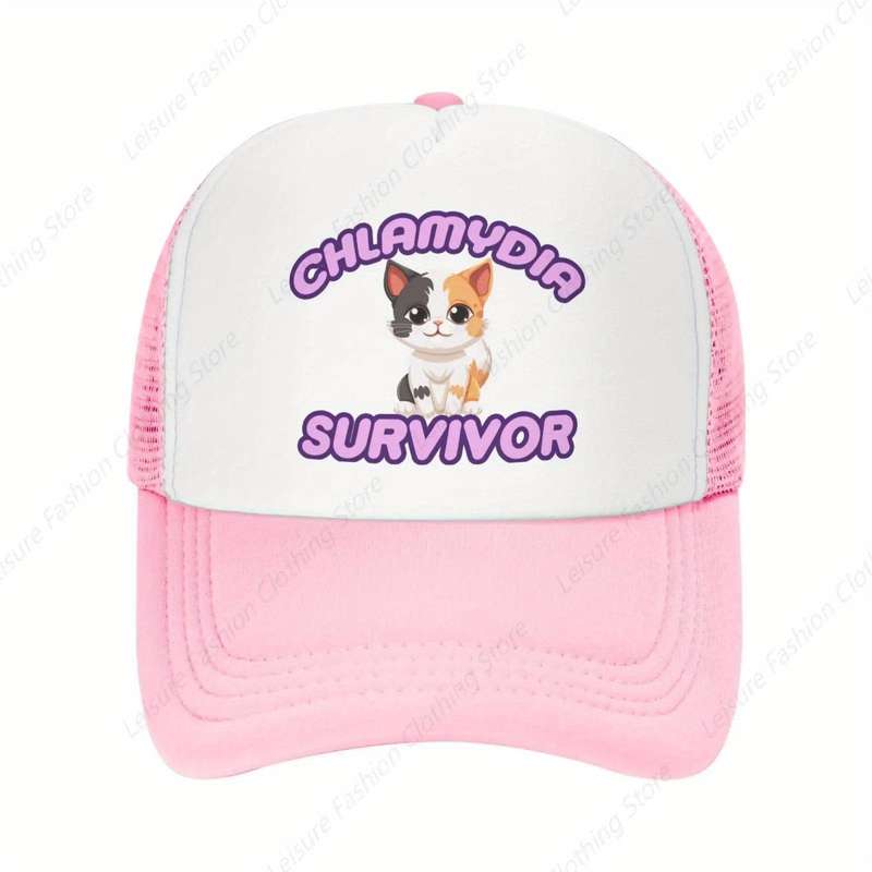 1pc Chlamydia Survivor Cat Meme Funny Baseball Cap Adjustable Breathable Mesh Snapback Hat for M