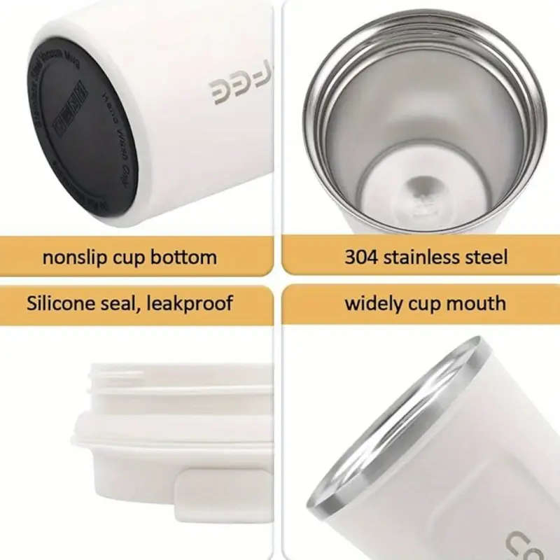1pc  Vacuum Insulated Coffee Travel Mug, Leakproof Double Wall Stainless Steel Reusable Thermos