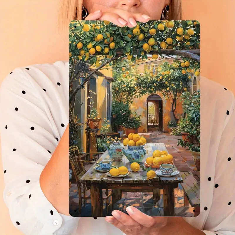 1pc Vintage Iron Sign Under the Lemon Tree 20.32x30.48cm Rustic Wall Art with Mediterranean-Style Sc