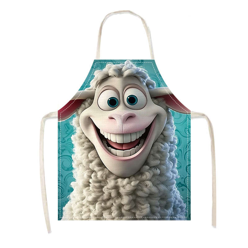 1pc Whimsical Sheep Cartoon Linen Apron Durable Lightweight   Ideal for Cooking Baking Gar