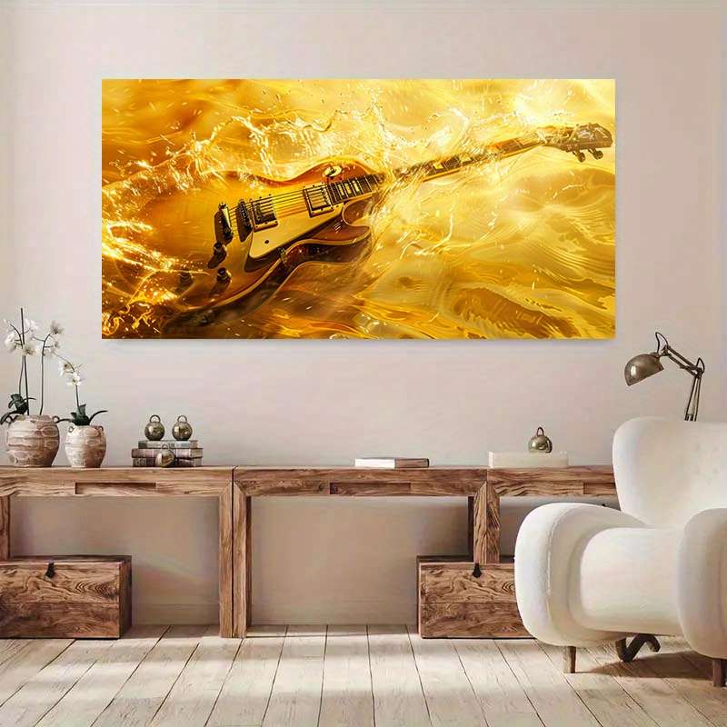 1pc  Vibrant Electric Guitar Flames Canvas Art 59.99cm x 119.99cm Frameless Modern Poster S