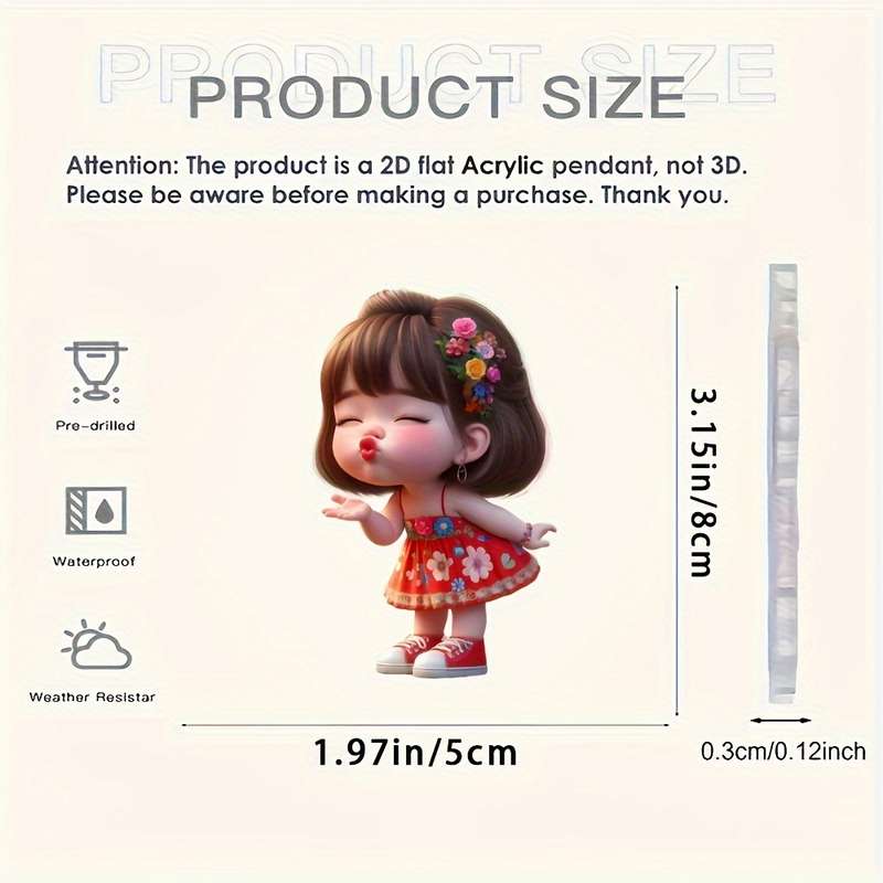 1pc 2D Flat  Acrylic Angel Pendant Cute Pouting Angel with Floral Crown Multi-Use Hanging Decorat