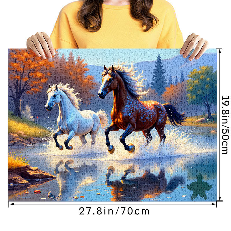 1000pcs Horse Racing Jigsaw Puzzle Waterproof Scratch-Resistant Large Adult Fa