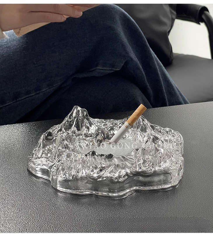 1pc Elegant Frosted Iceberg Glass Ashtray C Stylish Mountain Design for Home Decor Cigar and Cigar