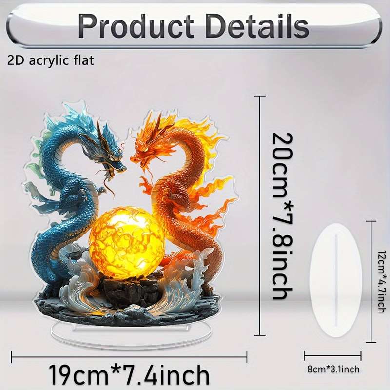 1pc 2D Flat   Oriental Dragon Acrylic Ornament No Power Required Suitable for Office Bedroom