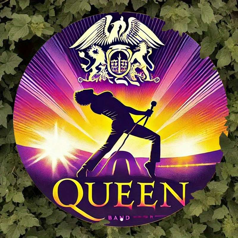 1pc  Queen Band Iconic Stage Performance Aluminum Round Sign 19.81x19.81 cm Bold Colors Retro