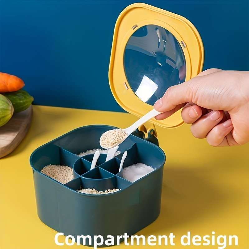 1pc 4-in-1 Large Capacity Seasoning Box with Lid and Spoon Durable ABS Material Four Compar