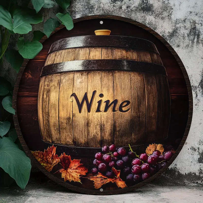 1pc 2D Round Aluminum Sign Featuring a Barrel Theme Perfect for Home Decor As a Hanging Ornament Sui