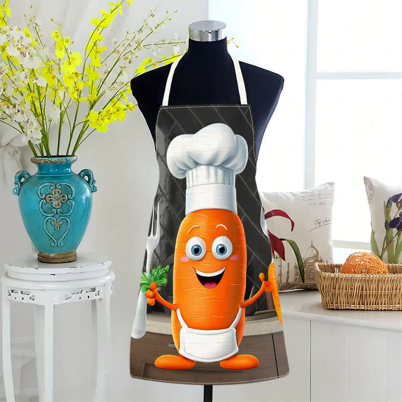 1pc Linen Chef Elements Vegetable Carrot Printed Personalized Apron Home Work Apron Women'S A