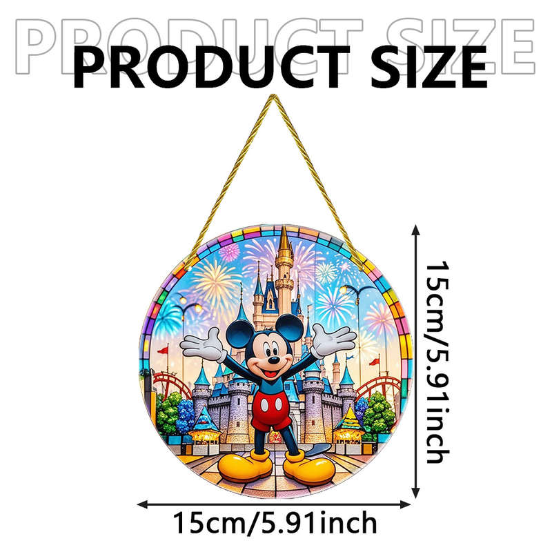 1pc 2D Flat  Gardening Light Catcher Mickey Theme Round Acrylic Suncatcher 5.91x5.91 Inch Staine