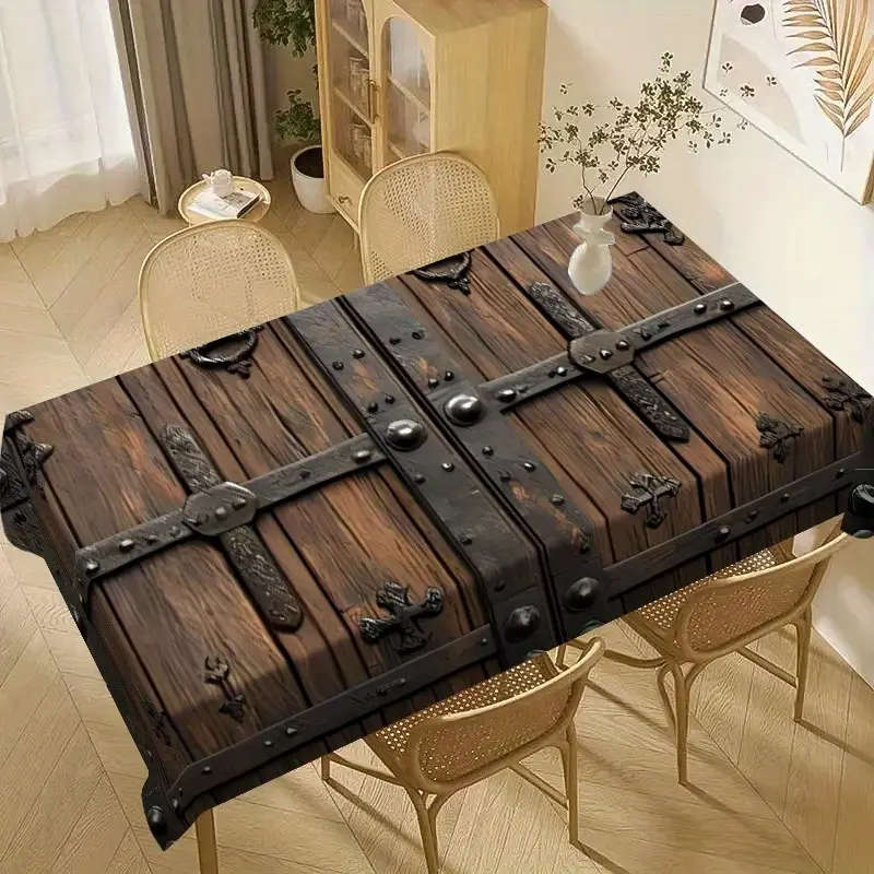 1 Woodgrain And Vintage Steel Print Tablecloth 140*180CM