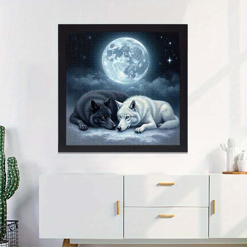 1000pcs Black White Wolves Under the Moon Jigsaw Puzzle Large Waterproof Paper P