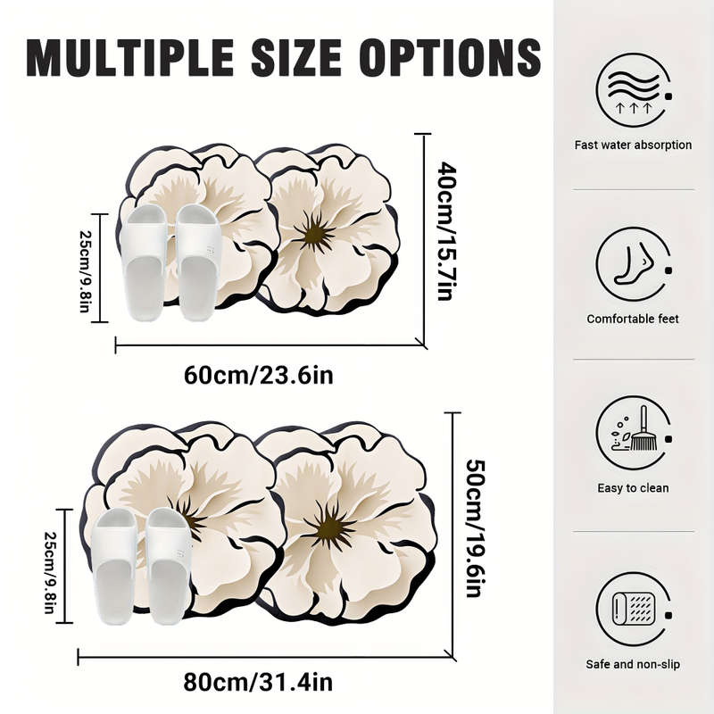 1Pc 40x60cm White Camellia Floor Mat