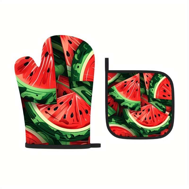 2pcs Vibrant Watermelon Heat-Resistant Oven Mitts and Pot Holders 26.92x17.02 cm Polyester