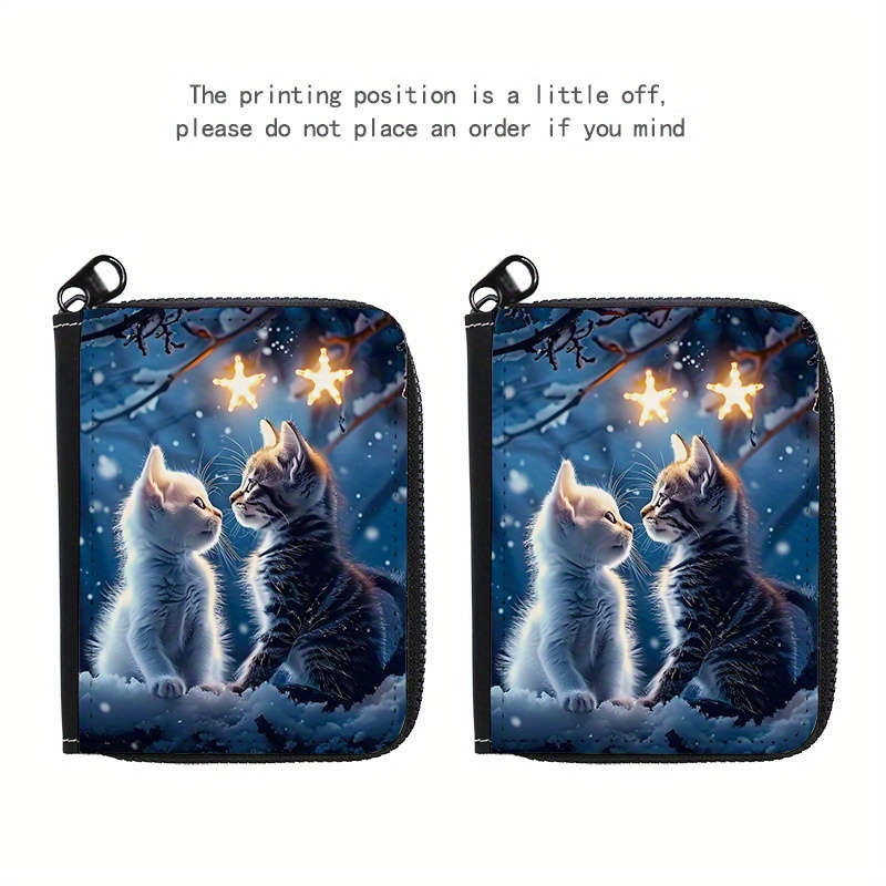 1pc Couple'S Cat Print PU Wallet Fashionable Printed Coin Purse with 9+2 Accordion Card Slots