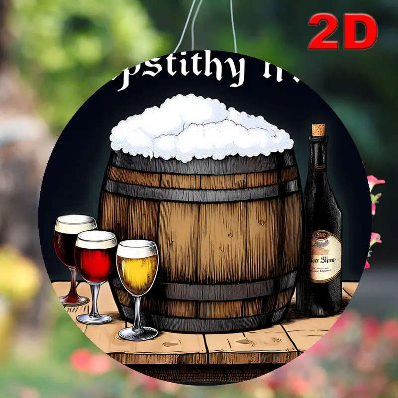 1pc Vintage Beer Barrel Scene Round Aluminum Sign 19.81cm Diameter Pre-Drilled Easy to Hang Durable