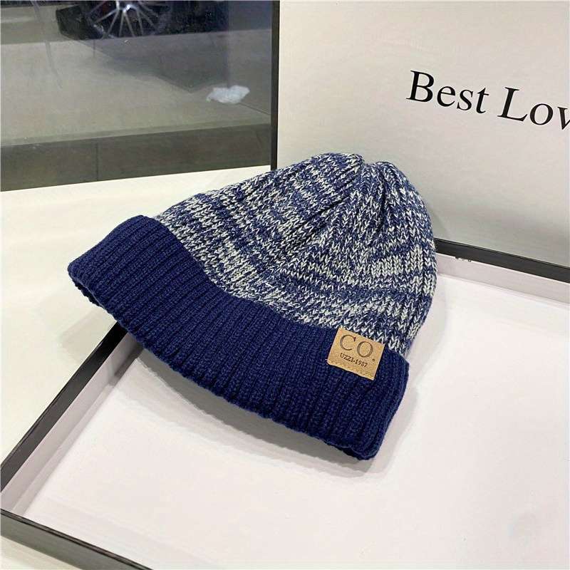 1pc Winter Warmth Plus Velvet Beanie Hat for Men Thickened Ear Protection Knit Cap 100% Polye