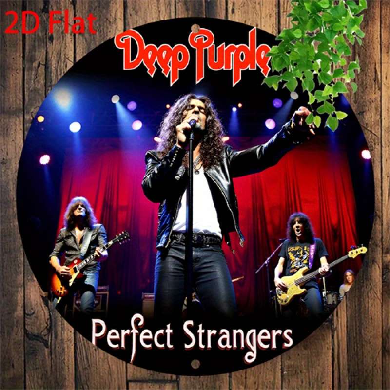 1pc  Deep Purple 2D Flat Metal Round Aluminum Sign Retro Wall Art with Band Members High-Defi