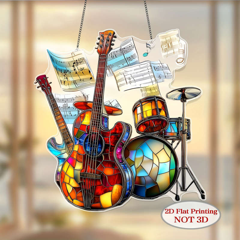 1pc 2D Flat  2D Acrylic Flat Colorful Plastic Guitar and Drum Wall Art with 2D Printing Musi
