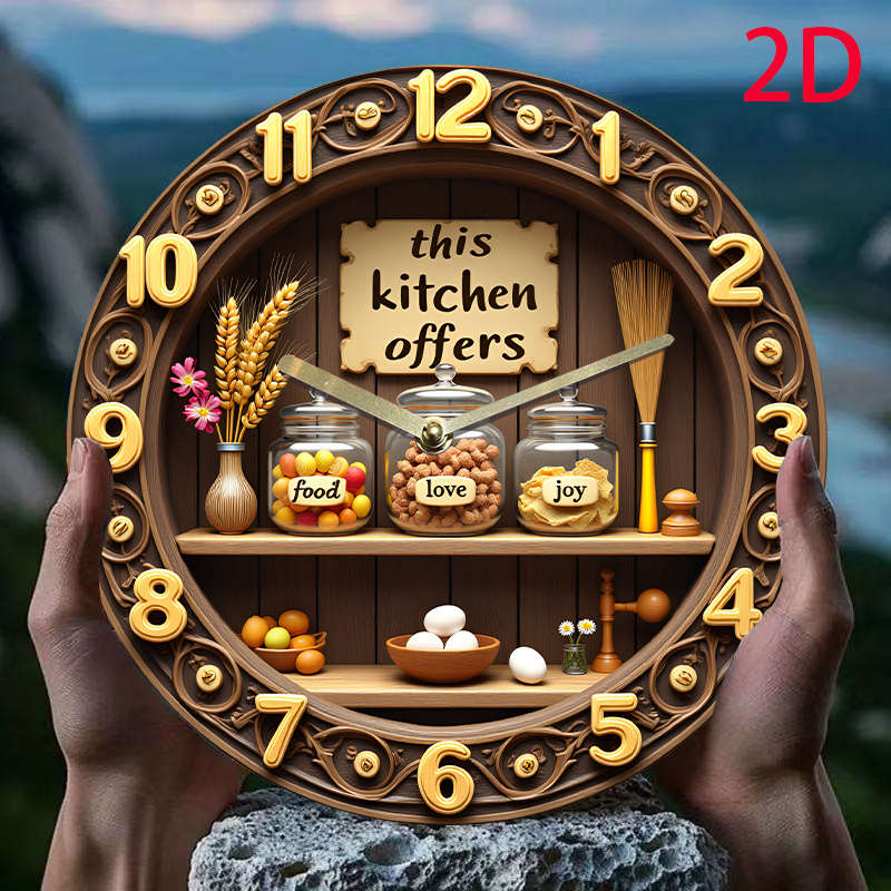 1pc This kitchen offers food love joy. 8-inch 2D Flat Silent Wall Clock Acrylic Quartz Desi