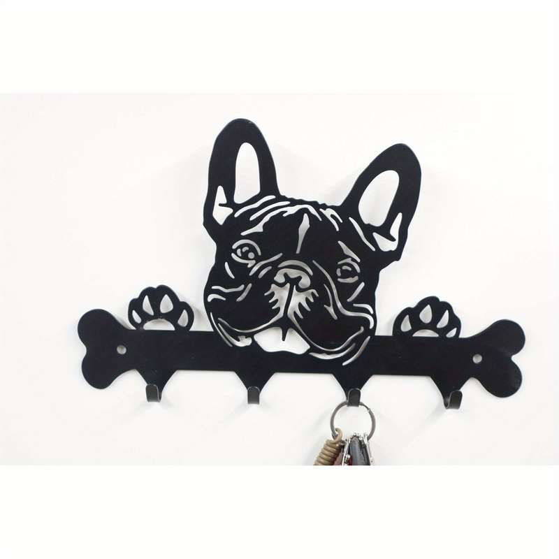 French Bulldog Metal Key Holder Casual Style Wrought Iron Wall Mount Key Hook Punch-Free Towel  R