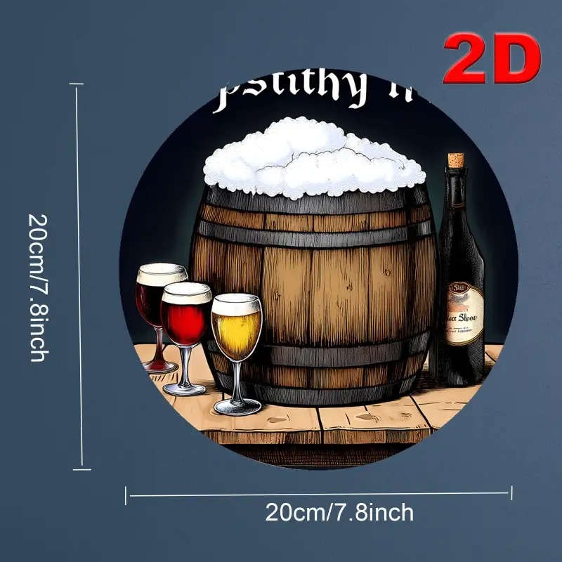 1pc Vintage Beer Barrel Scene Round Aluminum Sign 19.81cm Diameter Pre-Drilled Easy to Hang Durable