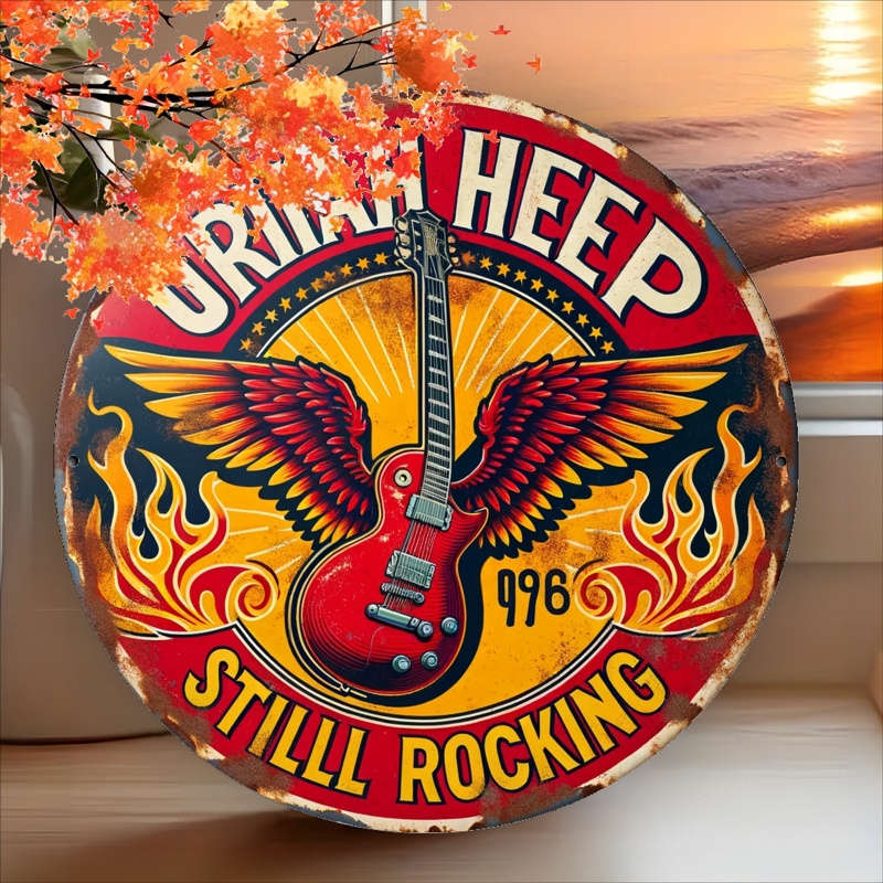 1pc  Uriah Heep Still Rocking Guitar Vintage Iron Sign Art Deco Style 20.32x20.32 cm Wall Han