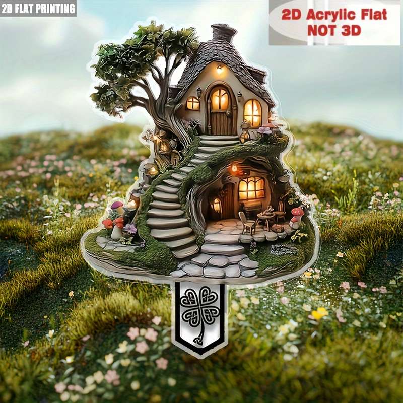 1pc 2D Flat A Stunning Acrylic Fairy Tree House Garden Stake in a  Design a Versatile